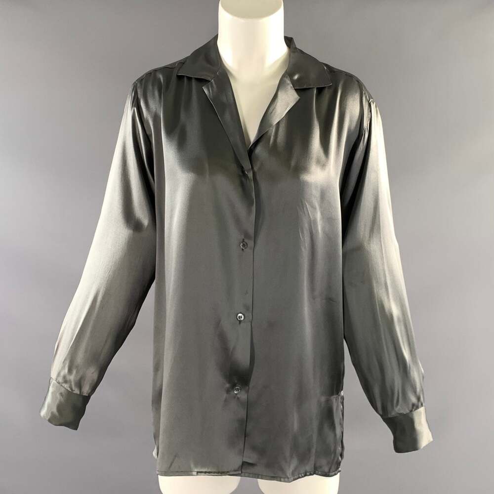 AGNÈS B. Size L Grey Silk Button Up Blouse